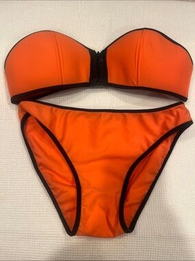 Strapless Orange Bikini Set with Black Trim